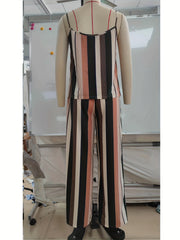 Stripe Print Two piece Set Sleeveless Cami Top & Tie waist Pants