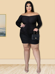 Off Shoulder Long Sleeve Bodycon Dress Plus Size
