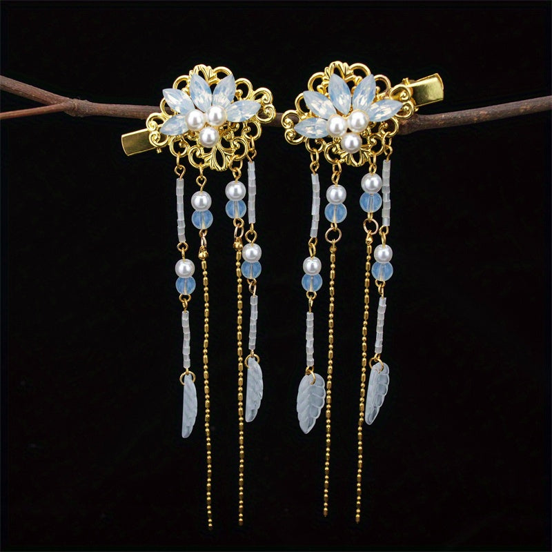 Chinese Style Flower Hair Clip Faux Pearl Floral Hair Accessory