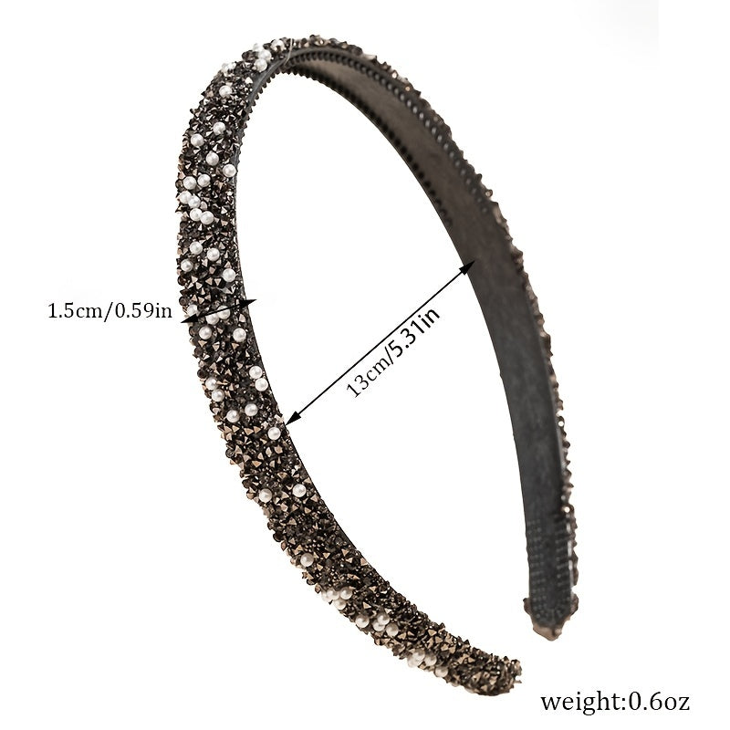 Vintage Thin Hairband Rhinestone Solid Sequin Headband
