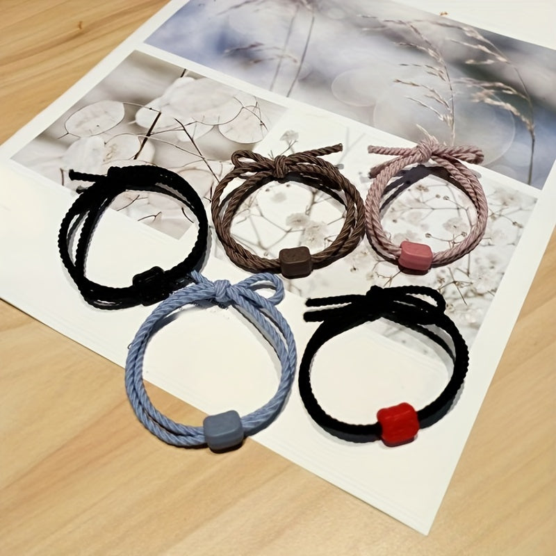 5pcs Cartoon Pig Hair Rope Sweet Bracelet Ponytail Holder Hair Accessories