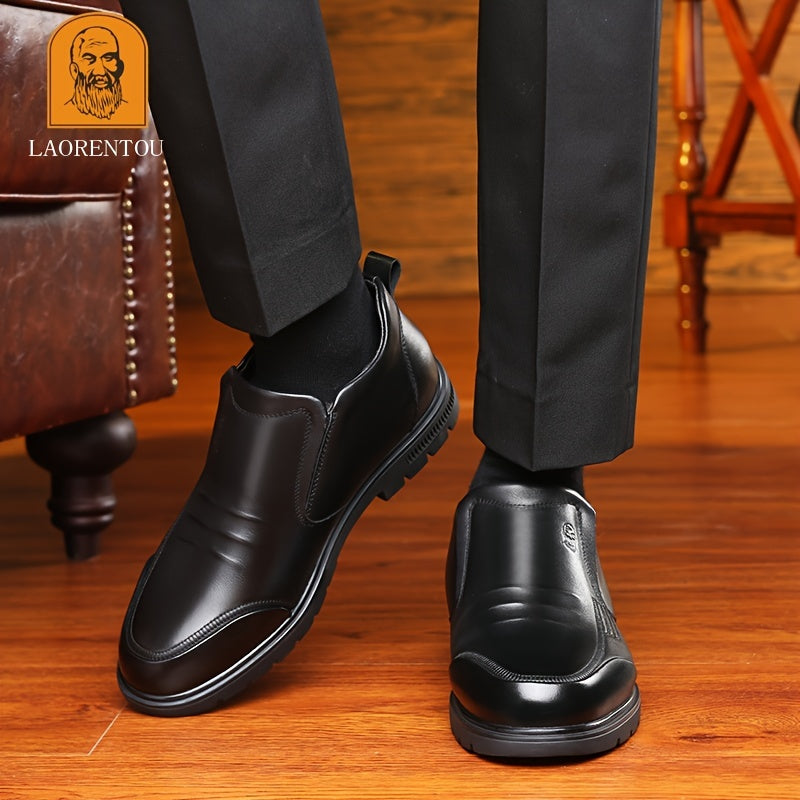 LAORENTOU Men's Leather High Top Fleece Slip On Dress Shoes For Winter
