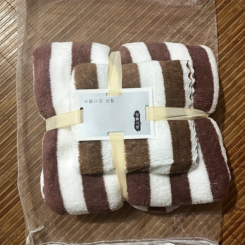 2pcs Striped Towel Set Soft Comfortable Hand Towel Bath Towel Absorbent Towels