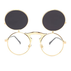 Vintage Metal Steam Punk Flip Sunglasses Unisex Round Frame Sungl