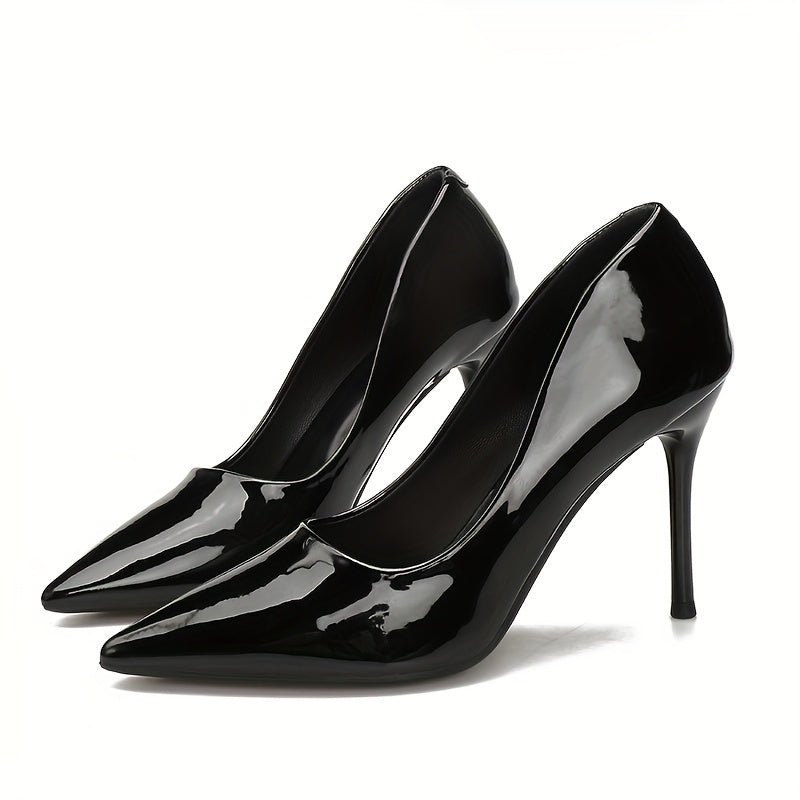 Women's Sexy Pointed Toe High Heels Slip On Patent Leather Stiletto Heels