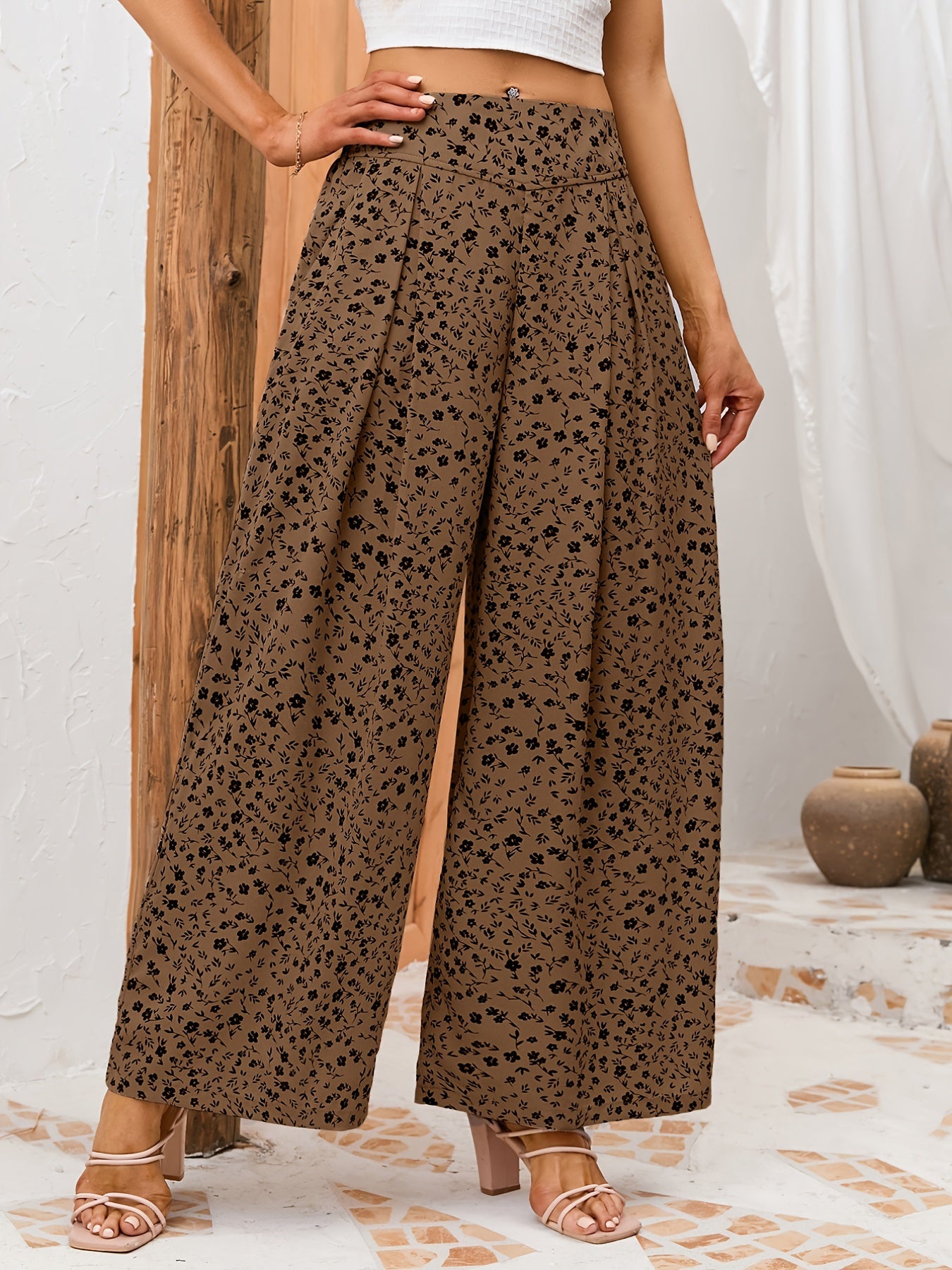 Floral Wide Leg Pants Spring Summer Casual Loose