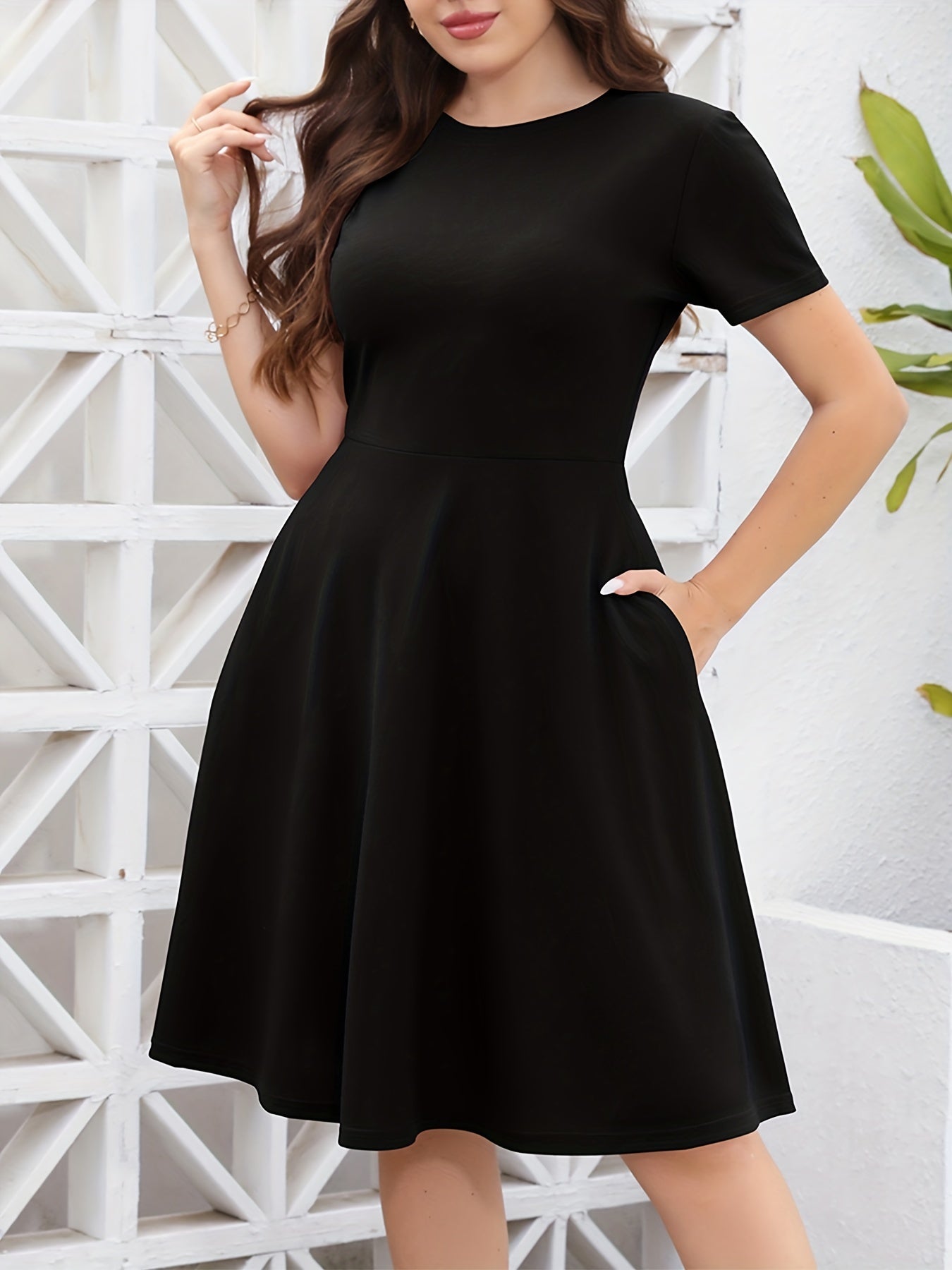  Solid A-line Dress With Pockets