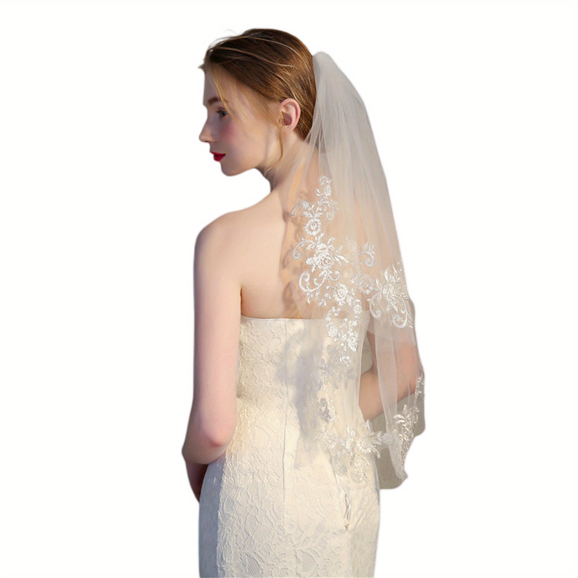 Floral Tulle Bridal Veil Long Wedding Hair Accessory