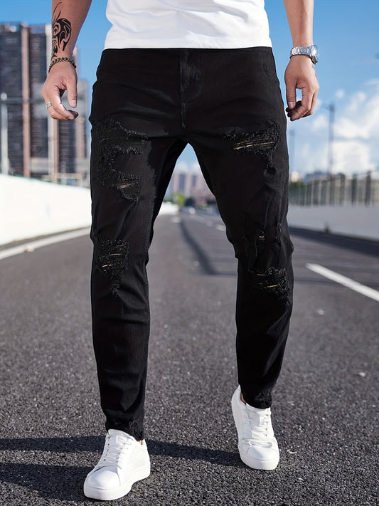 Men's Ripped Jeans Casual Street Style Stretch Denim Pants