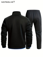 2pcs Men's Sports Suit Jacket & Active Stretch Pants