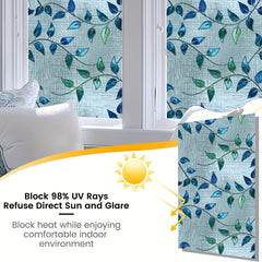 Vintage Leaf Pattern European Painted Art Blackout Privacy PVC Window Film