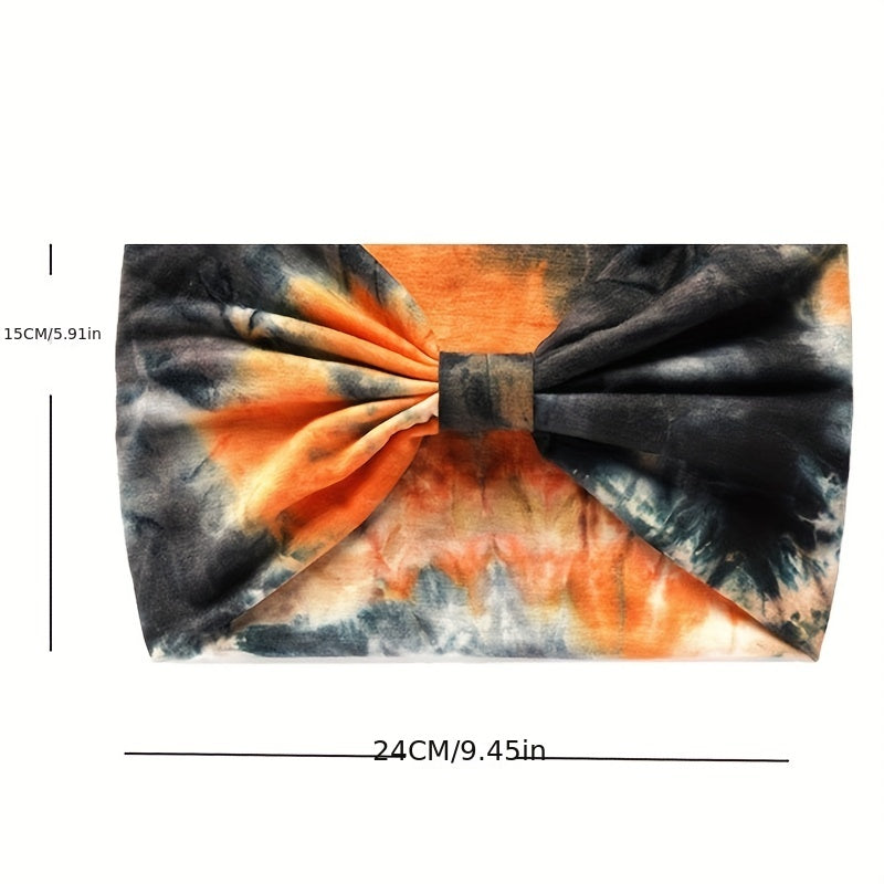 Tie Dye Wide Headbands Bow Stretch Turban Hair Bands Elastic Yoga Workout