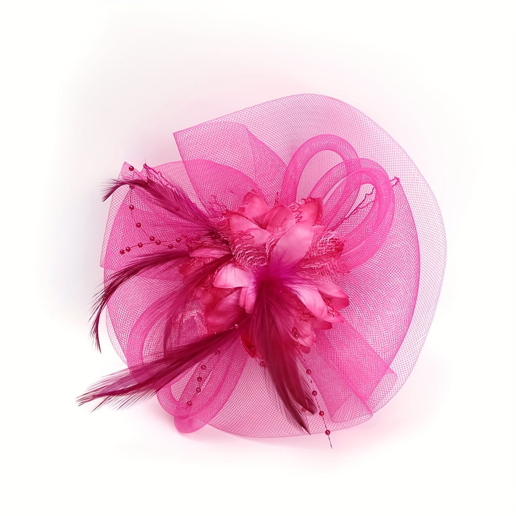 Red Mesh Flower Fascinator Vintage Pillbox Hat Hair Clip