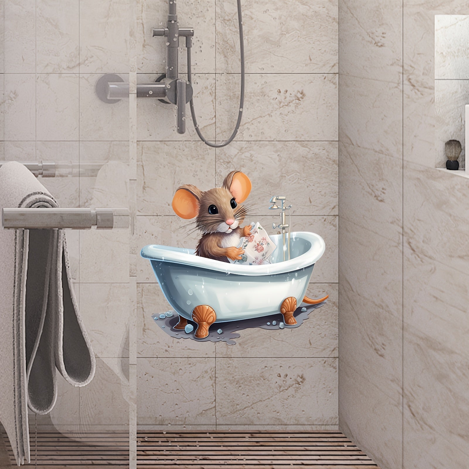 Mouse in Bathtub 3D Wall Sticker