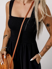  Casual Jumpsuit Women's PlusSolid Shirred Pocketed Wide Leg Tank Jump