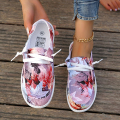 Women's Maple Leaf Print Canvas Shoes Casual Lace Up Outdoor Sneakers