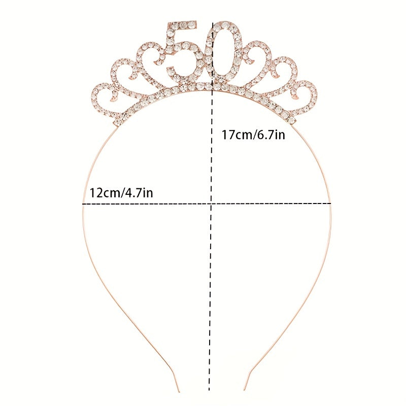 Rhinestone Headband Birthday Party Tiara With Silky Belt Head Jewelry