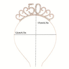 Rhinestone Headband Birthday Party Tiara With Silky Belt Head Jewelry
