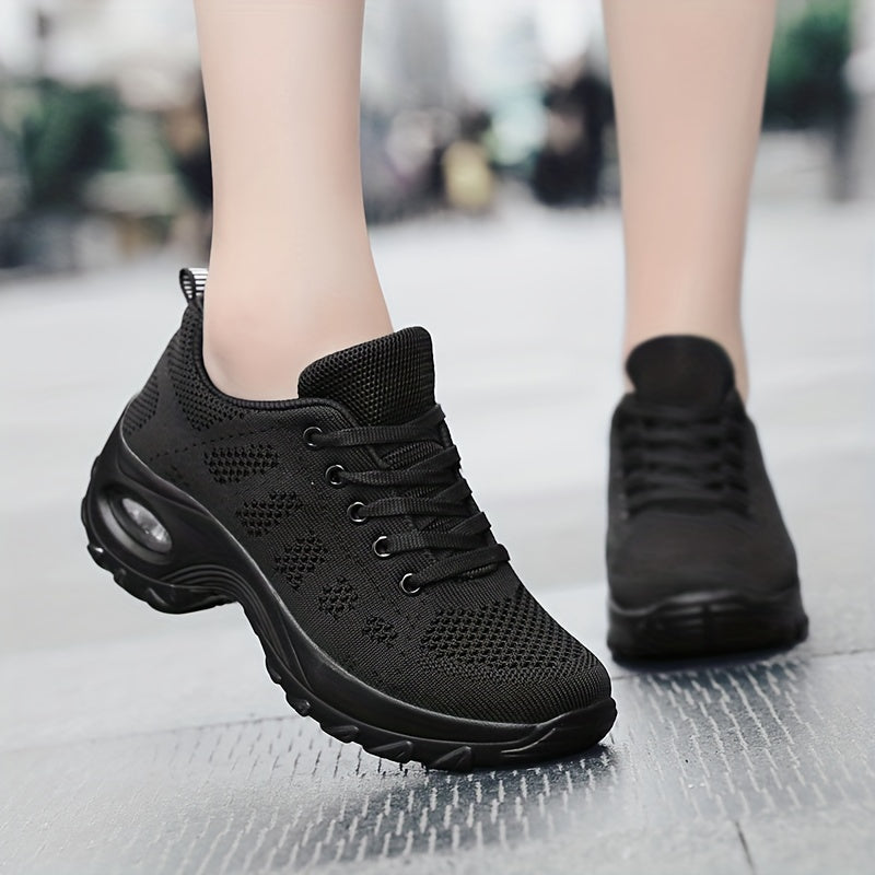 Women's Solid Air Cushion Jazz Dance Shoes Lace-Up Mesh Sneakers