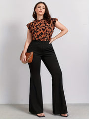  Solid High Rise Flared Leg Pants