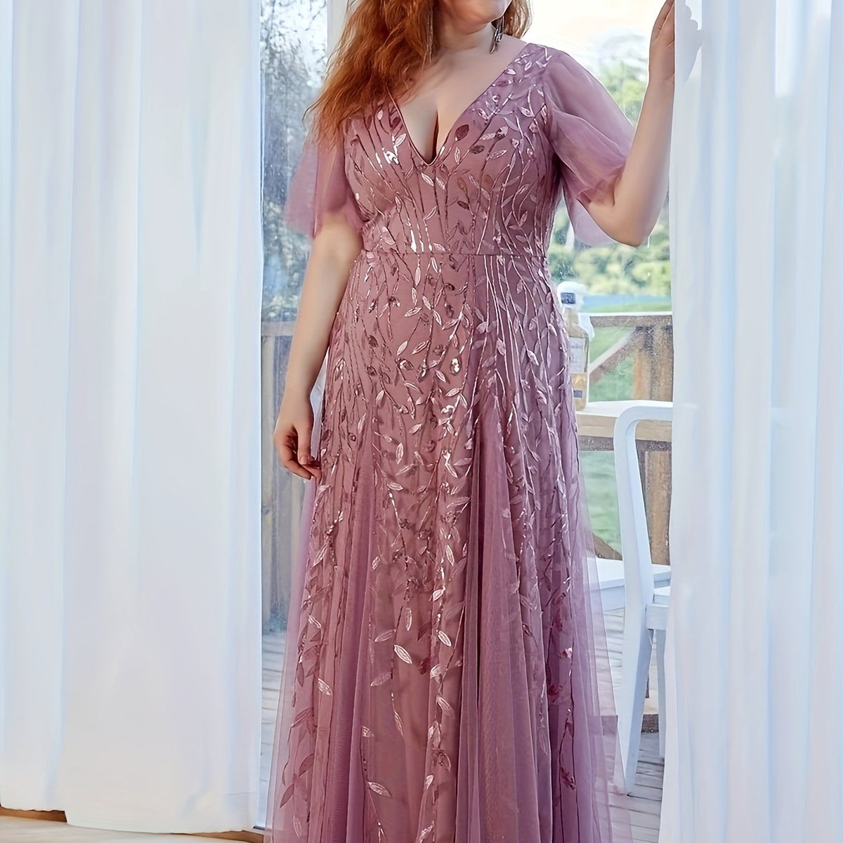  Leaf Embroidered Maxi Party Dress
