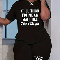 Women's Plus Slogan Print Top & Shorts Set