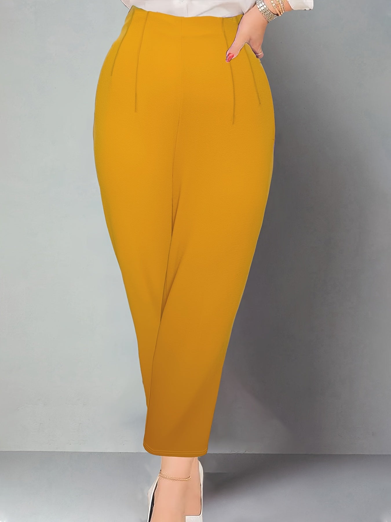 Women's Plus High Waisted Stretch Trousers With Pockets