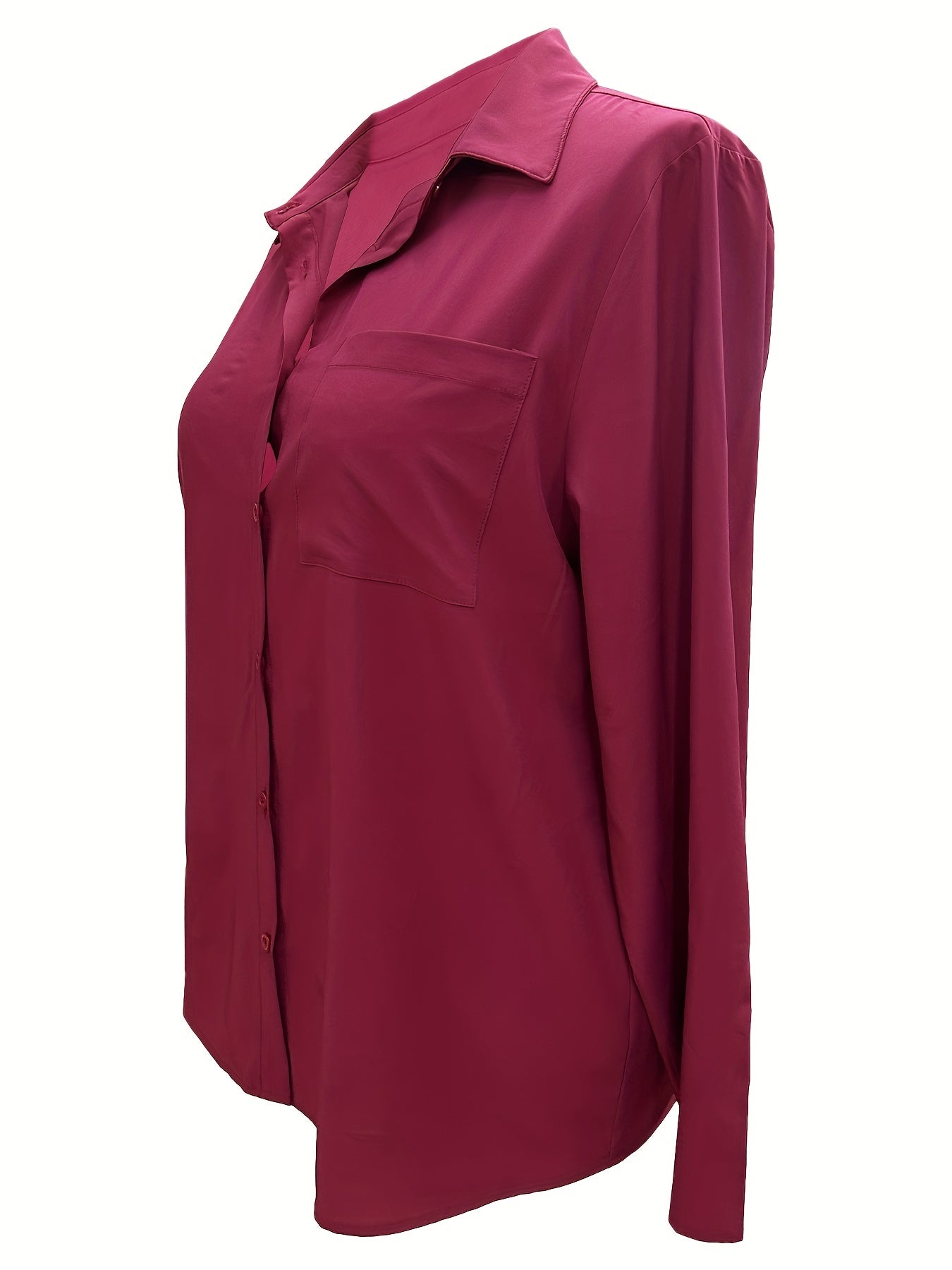  Solid Button Up Long Sleeve Blouse
