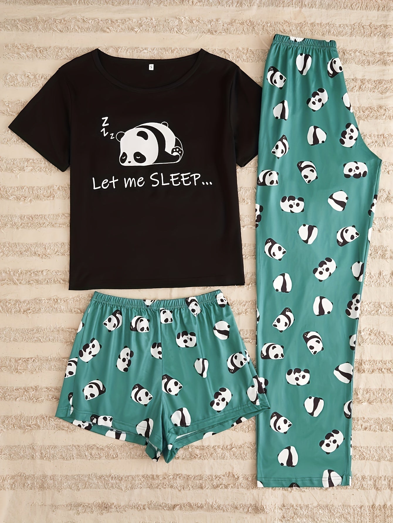 Panda Print Pajama Set Short Sleeve Top & Shorts Lounge Pants Women's Sleepwear