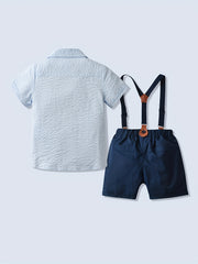 Baby Boys Gentleman Suit Shirt w/ Bowtie & Suspender