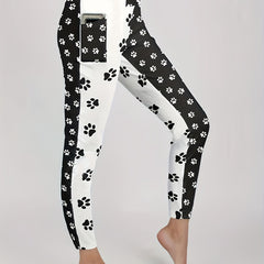  Colorblock Paw Print High Rise Skinny Trousers