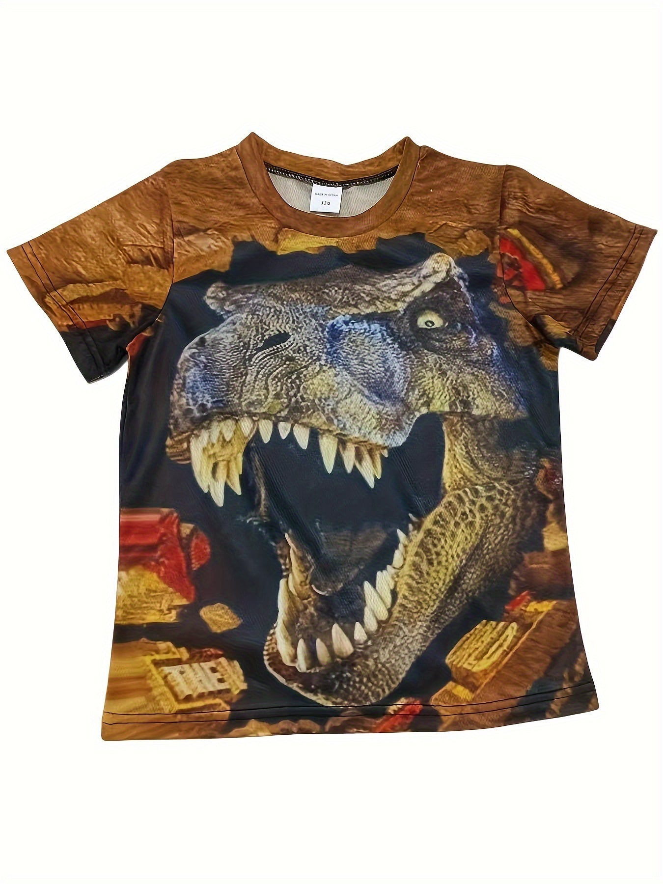 3D Dinosaur & Ground Pattern Tee for Kids Short Sleeve Top