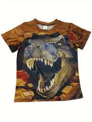 3D Dinosaur & Ground Pattern Tee for Kids Short Sleeve Top