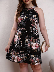 Floral Print Halter Neck Mini Summer Dress