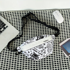 Cartoon Print Chest Bag Graffiti Pattern Canvas Sling Bag