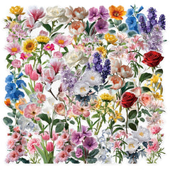 50pcs Transparent Floral PET Stickers - Reusable Self Adhesive Decals
