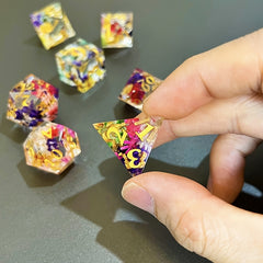 7pcs Transparent Flower Resin Dice Game Accessories
