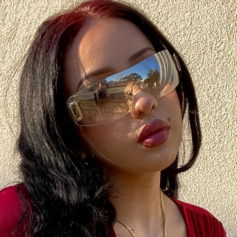 Y2K Rimless Sunglasses Gradient Lens Rhinestone Decor UV Blocking