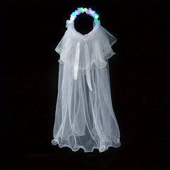 Glowing Bridal Wedding Hair Tie With Gauze Headdress