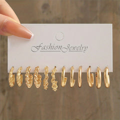 6 Pairs Chunky Geometric Hoop Earrings Set