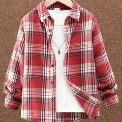 Toddler Boys Plaid Shirts Long Sleeve Button Down Tops Spring Fall Outwear