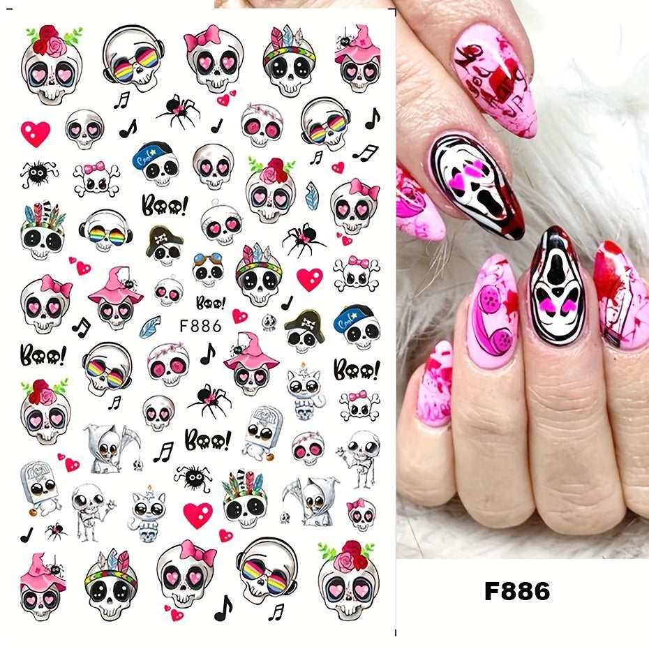 Halloween Nail Art Stickers Self Adhesive Pumpkin Ghost Skeleton Nail Art Decals