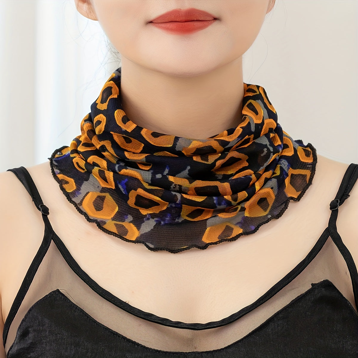 Ruffles Printed Scarf Thin Gauze Neck Gaiter Headband Face Covering