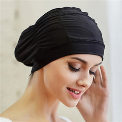 Solid Swimming Cap Pleated Shower Hat Long Hair Nylon Bathing Cap