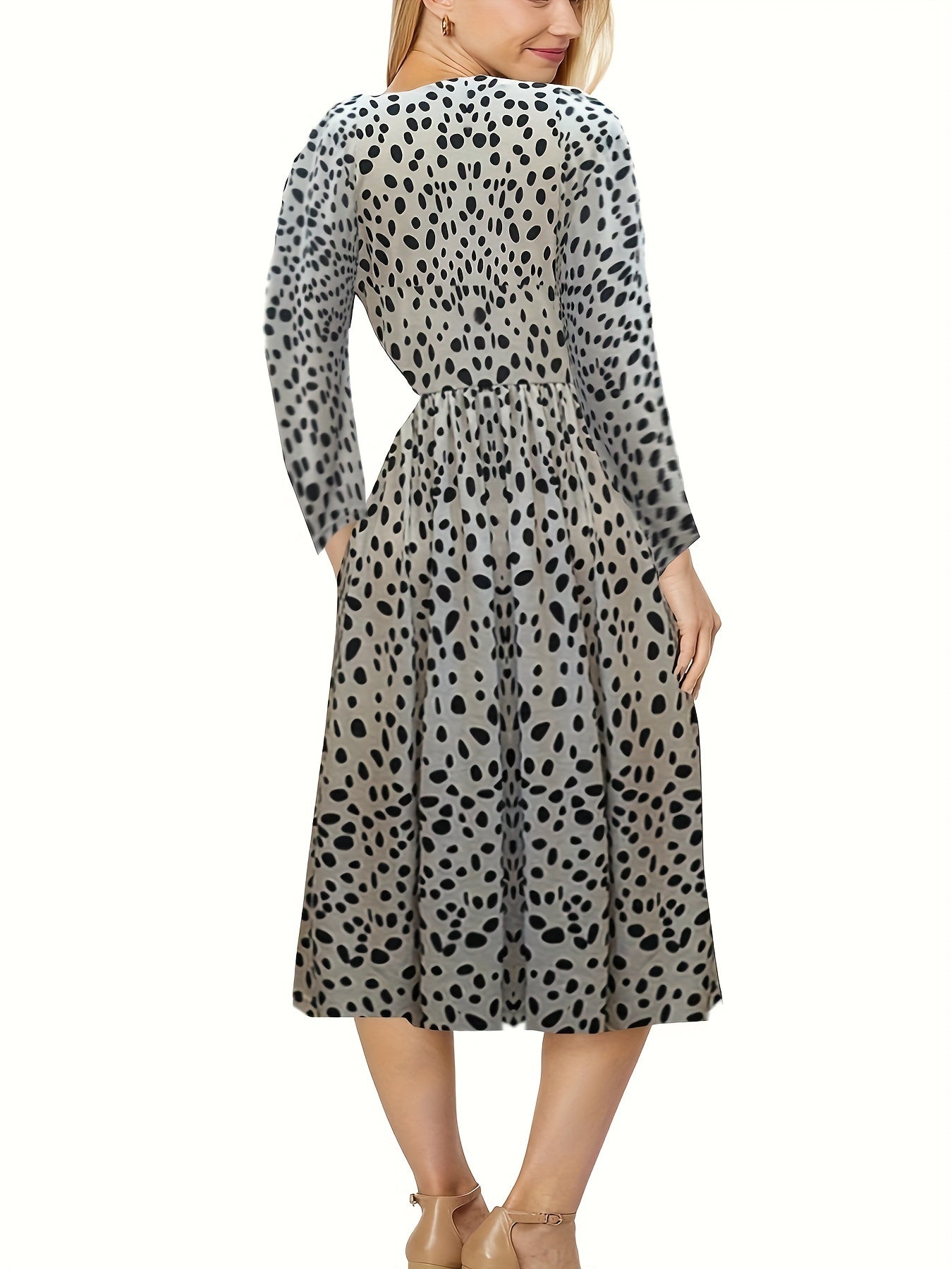  Boho Dress Colorblock Dot & Floral Print