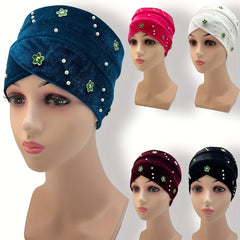Vintage Velvet Head Wrap Elastic Beanie Headscarf