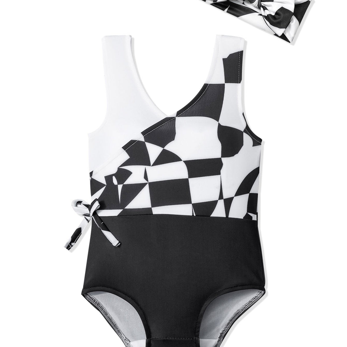 Plaid Sleeveless V-Neck One Piece Swimsuit Bathing Suit