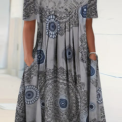  Casual Dress Women's Plus Random Print Contrast Lace Short Sleeve