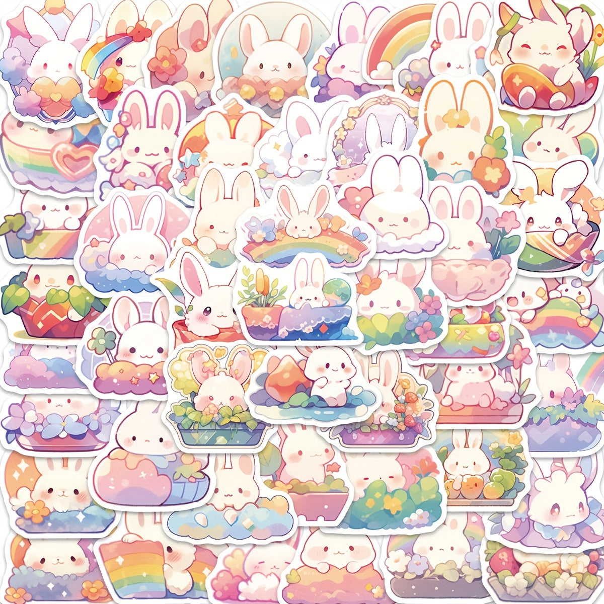 50PCS Easter Rainbow Bunny Stickers Vinyl Waterproof Decals Scrapbook Journaling