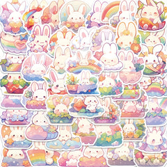 50PCS Easter Rainbow Bunny Stickers Vinyl Waterproof Decals Scrapbook Journaling